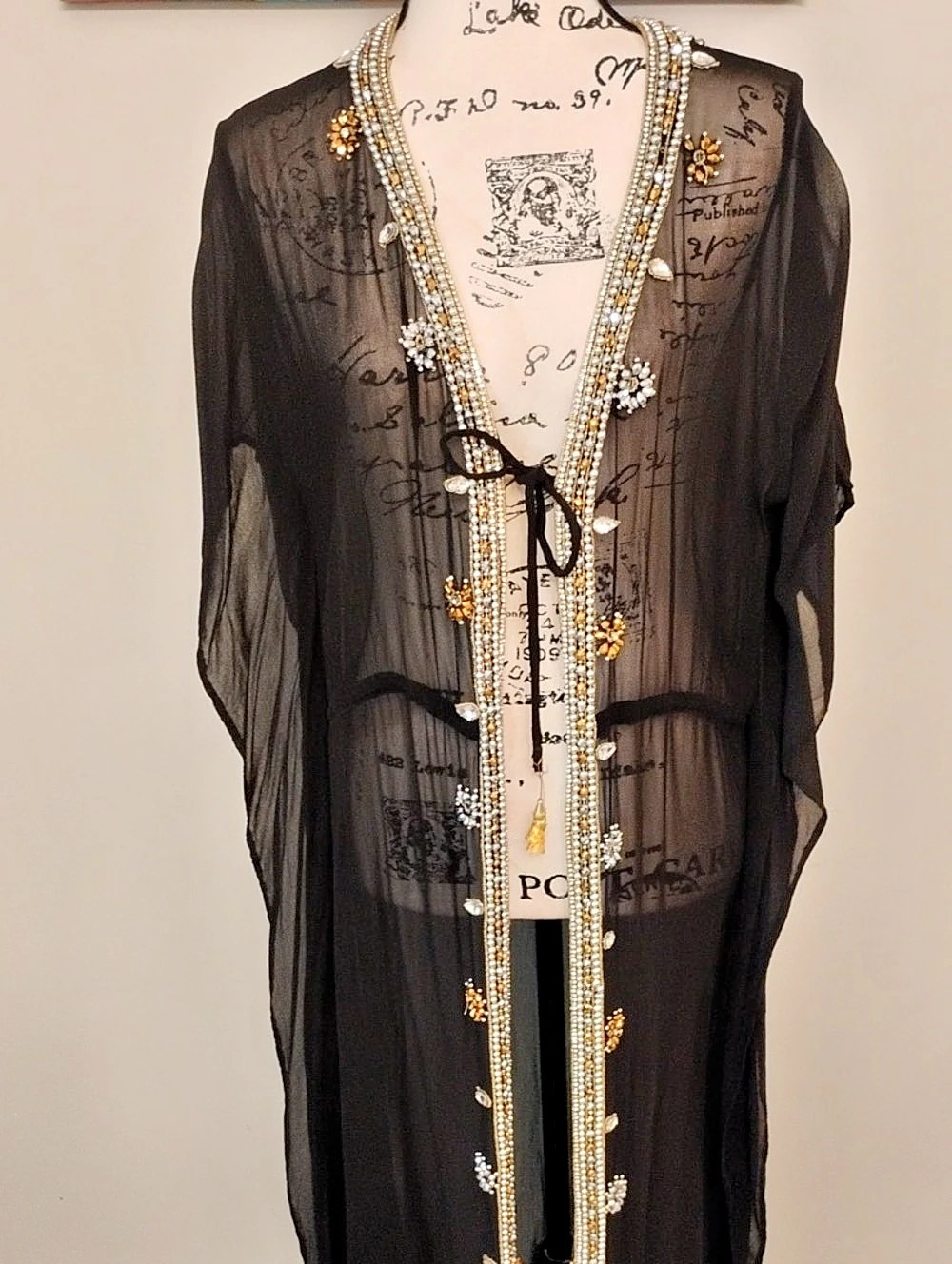 Beaded Sheer Black Cover-Up Like New